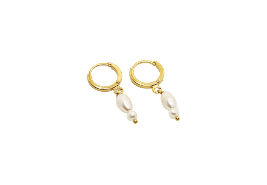 Mini White Pearl Hoop Earrings