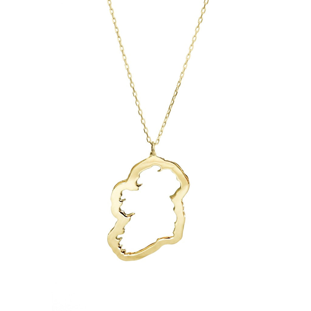 9ct gold Map of Ireland necklace with white background