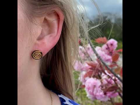 Celtic Spiral Gold Plated Silver Stud Earrings (Symbolising Joy, Life, Energy, Birth)