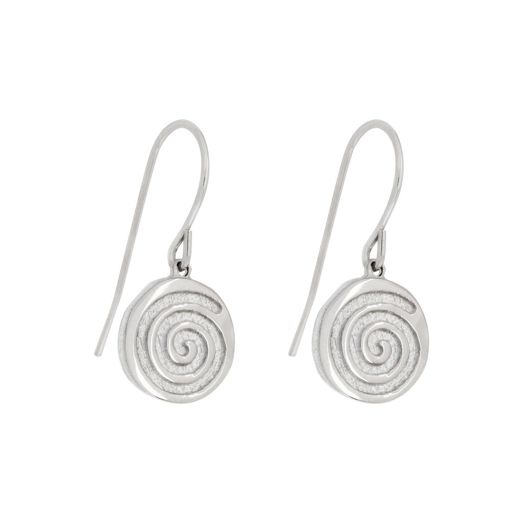 small drop earrings in silver with celtic spiral meaning energy 
